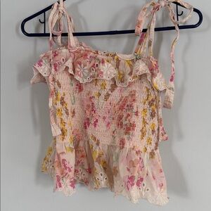 Ralph Lauren Pink Floral Ruffle Blouse